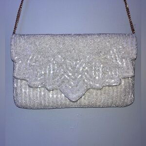 Elegant White Beaded Clutch